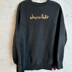Vintage Chocolate Skateboards Black Crewneck Embroidered Sweatshirt Size Medium